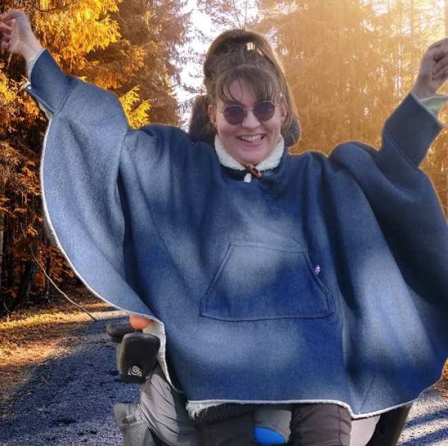 Poncho Jean doublé fausse peau de mouton